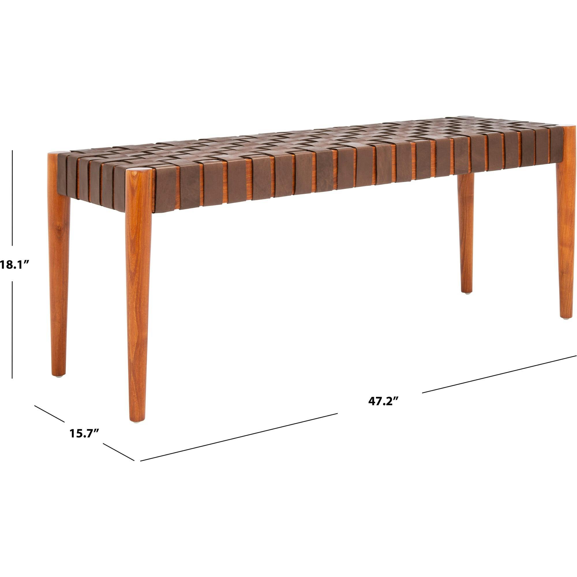 Amalia Leather Weave Bench