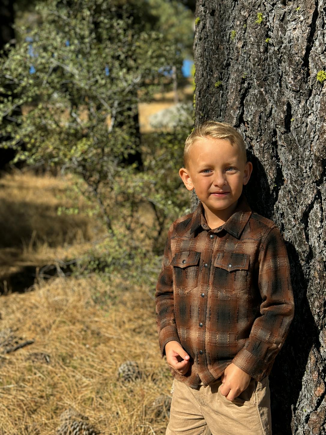 HOWDY Western Brown Fringe plaid WOVEN SHIRT