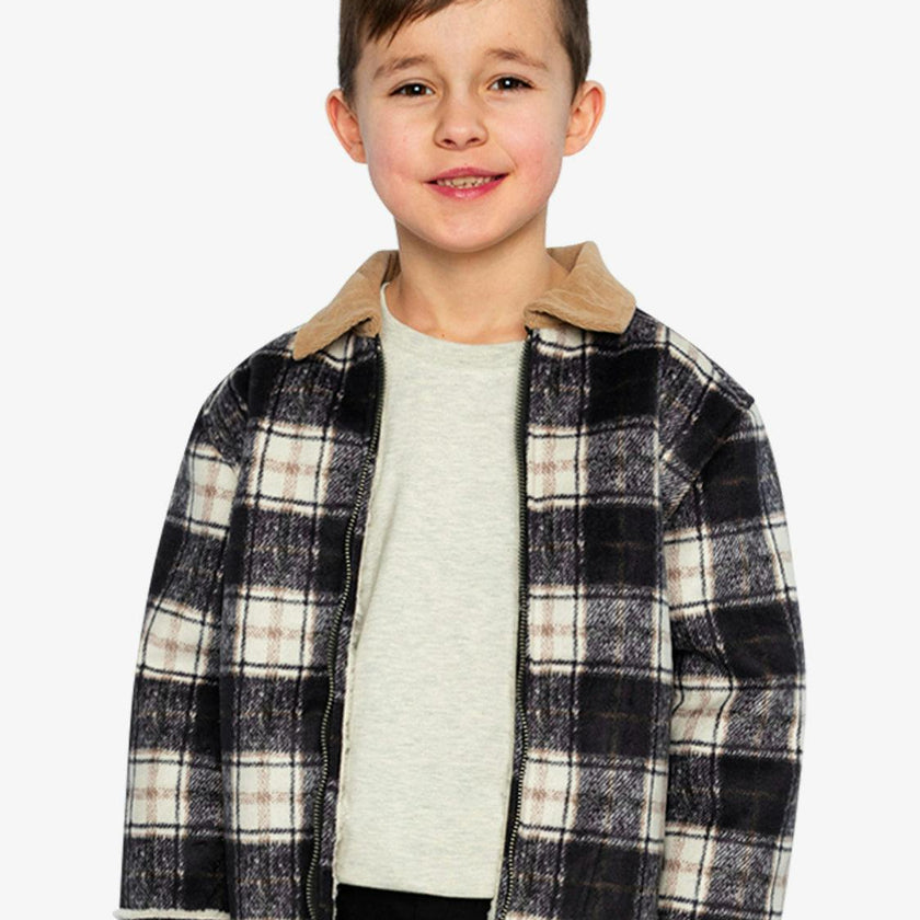 Brushed Plaid Zipped Jacket Blue and Beige Checks