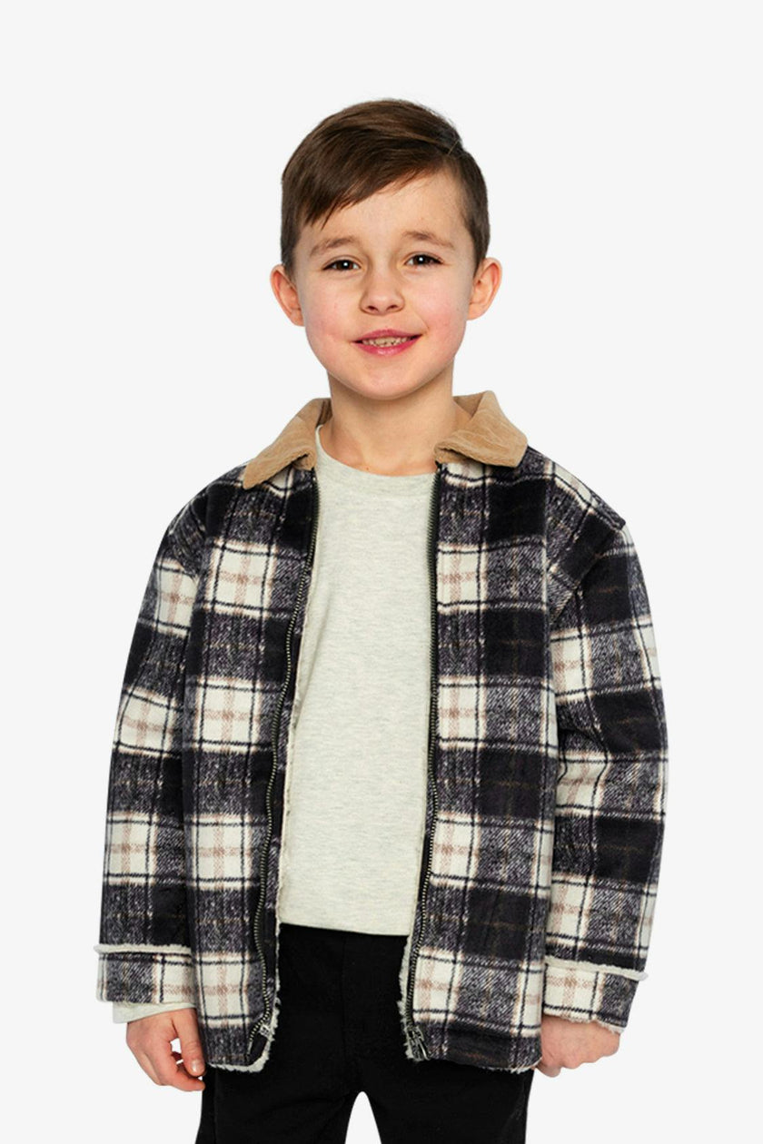 Brushed Plaid Zipped Jacket Blue and Beige Checks