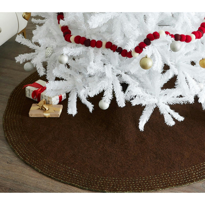 Handmade White House Design Quilted Edge Christmas Tree Skirt Felt 60"