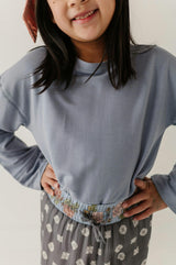 Girls Loose Fit Long Sleeve Top in Blue Fog