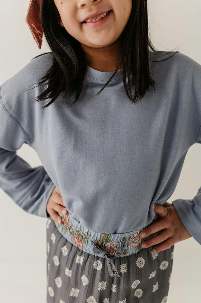 Girls Loose Fit Long Sleeve Top in Blue Fog