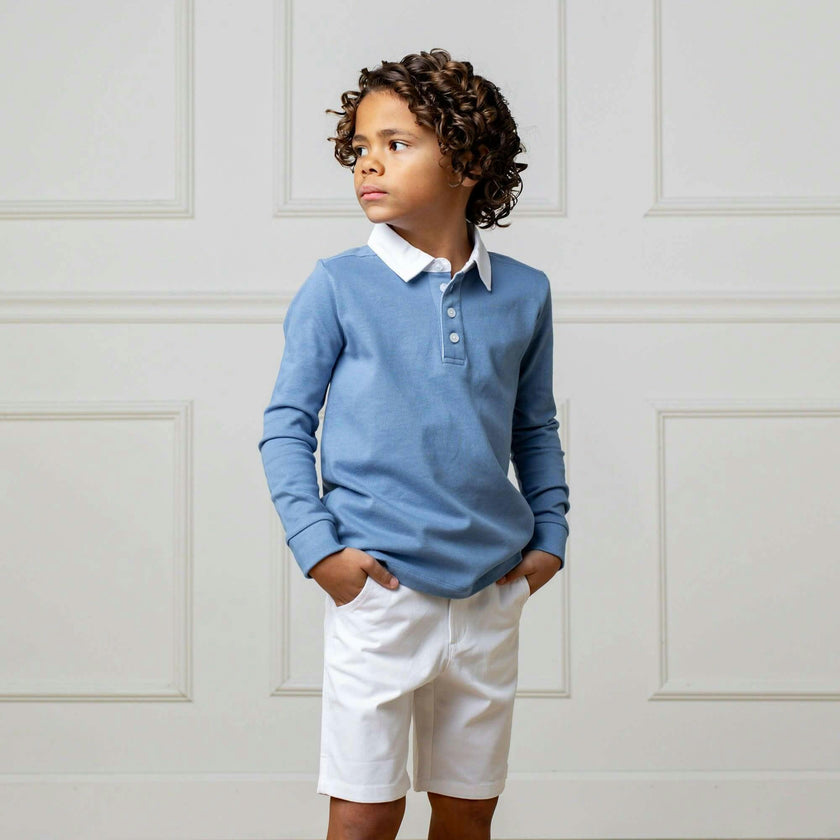 Organic Long Sleeve Rugby Shirt, Blue