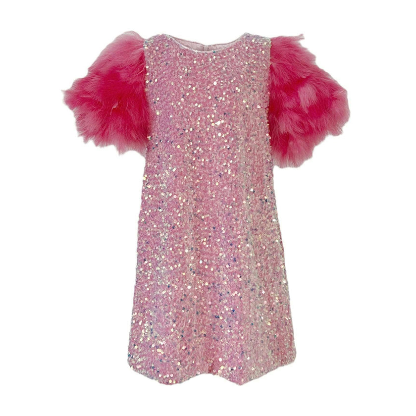 Feather Puff Sleeve Sequin Party Dress
