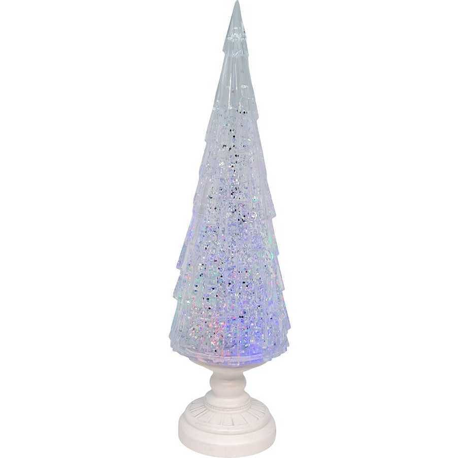 17.25-Inch Battery Operated USB LED Lighted Christmas Tree Lantern with Spinning Glitter Water