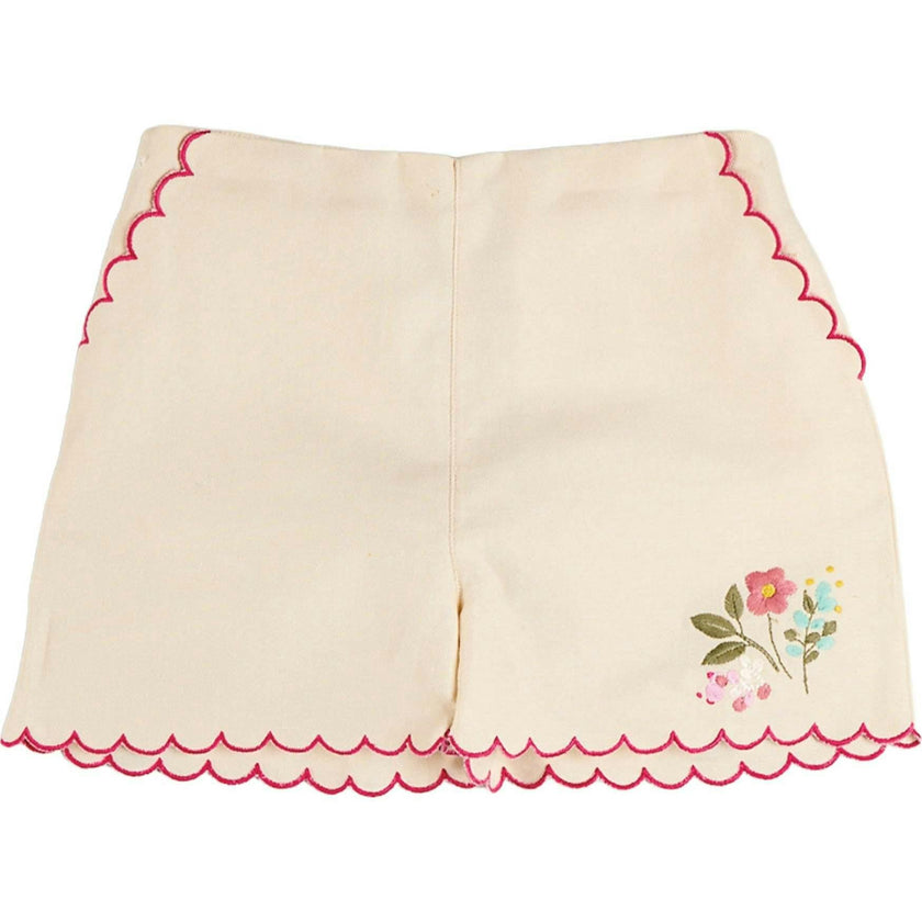 Wildflower Embroidered Scallop Edge Shorts in Cream (4-12yrs)