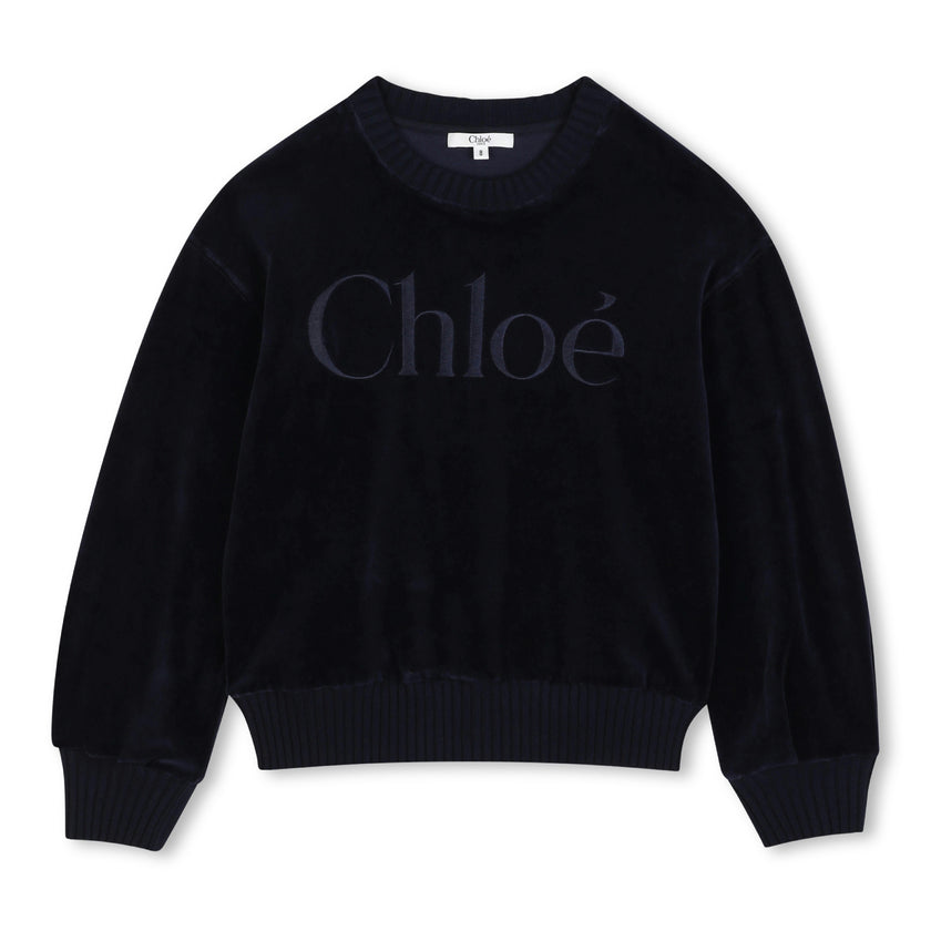Navy Velvet Logo Sweatshirt