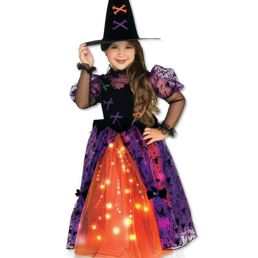 Girls' Light-Up Purple and Orange Pretty Witch Costume