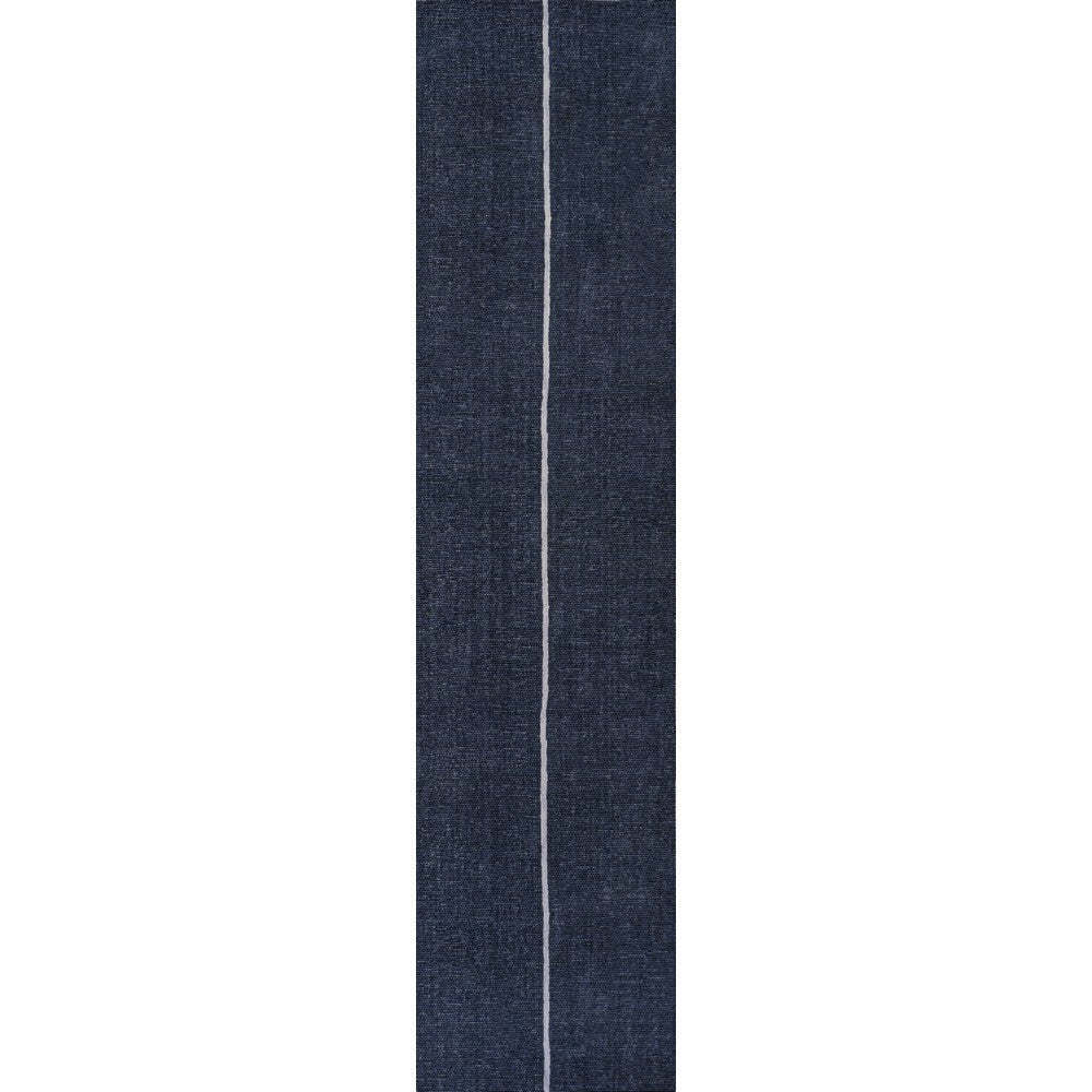 Linja Solid Centre Stripe Machine-Washable Area Rug, Navy