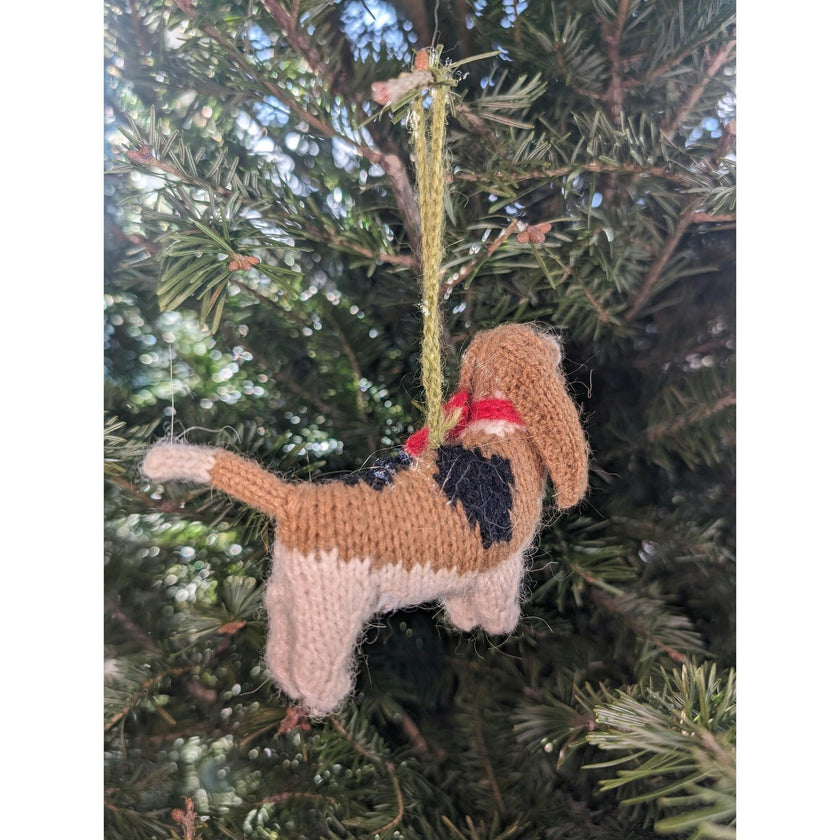 Basset Hound Hand Knit Christmas Ornament