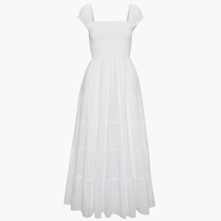 The Stella Nap Dress - White Shadow Stripe