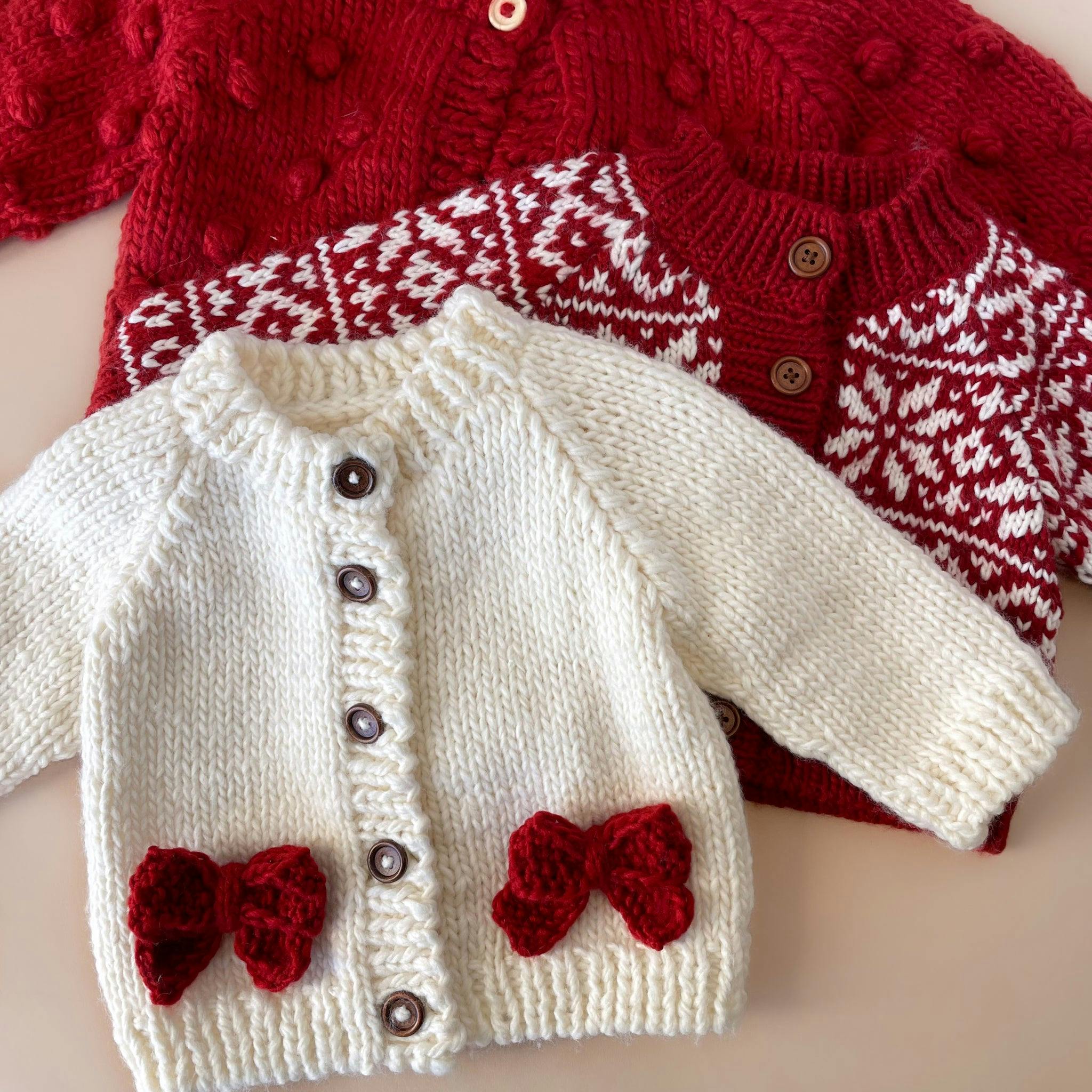 Bow Cardigan, Cream/Red