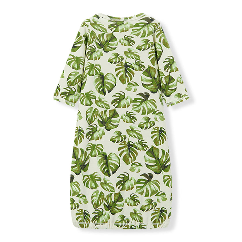 Island Leaf Cotton Stretch Newborn Gown & Hat Set