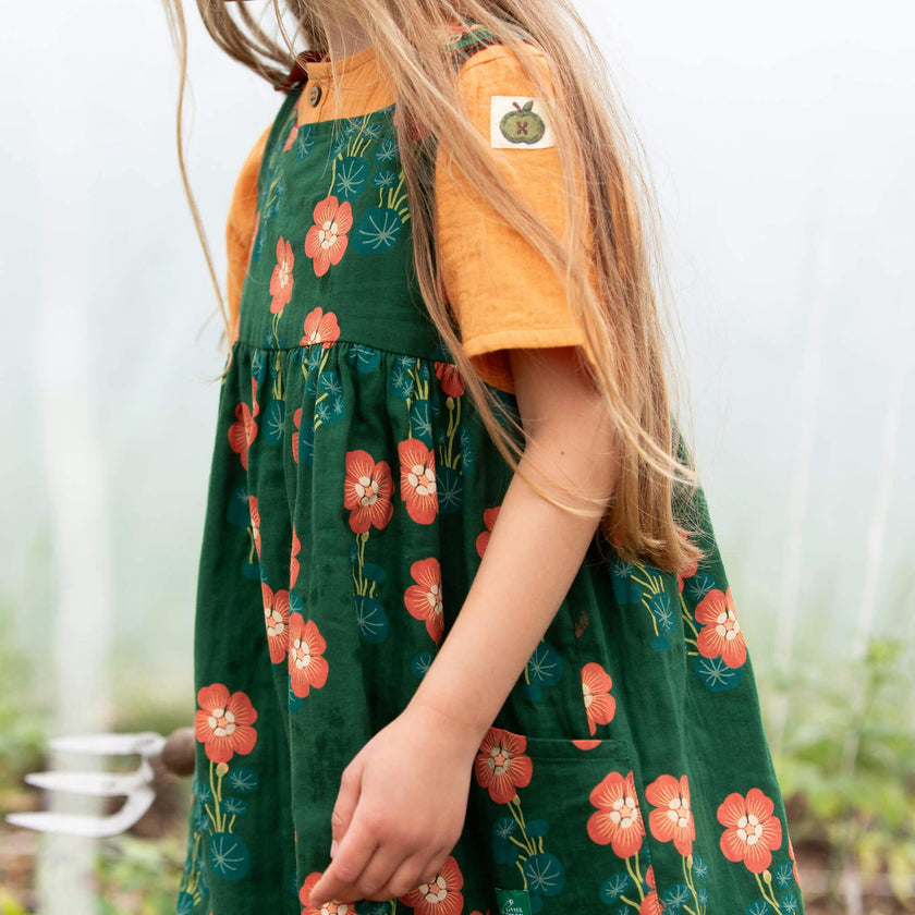 Orange Blooms Reversible Pinny Dress, Green