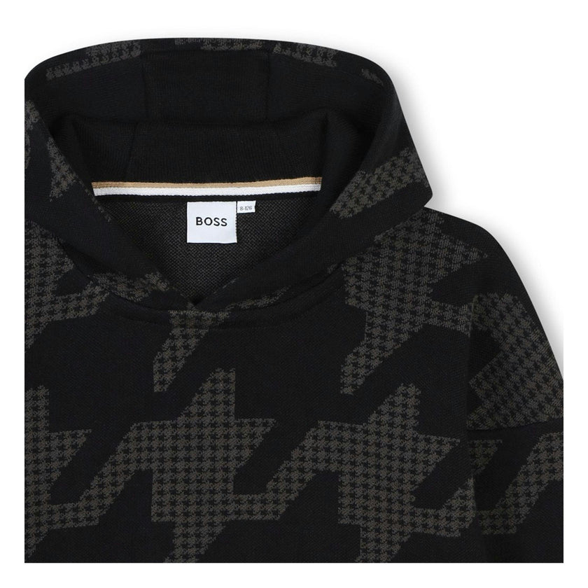 Black Houndstooth Print Sweatshirt