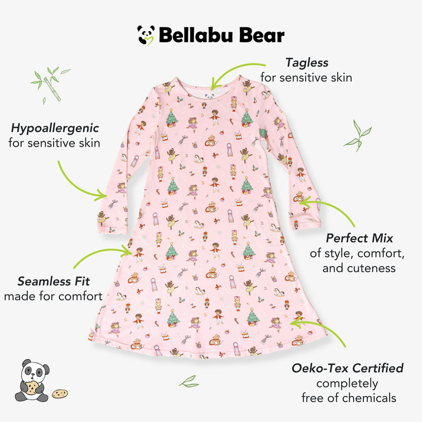 Nutcracker Pink Bamboo Girls' Long Sleeve Dress