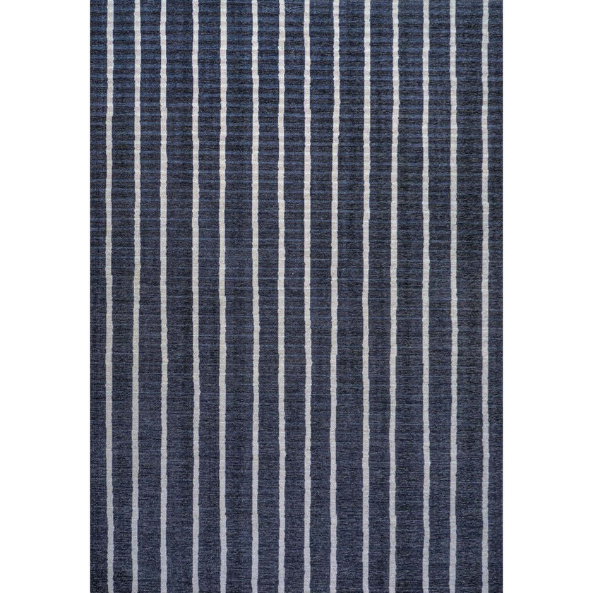 Rand Distressed Ticking Stripe Machine-Washable Area Rug, Navy