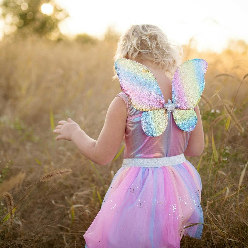 Rainbow Sequins Skirt w/Wings & Wand Size 5/6