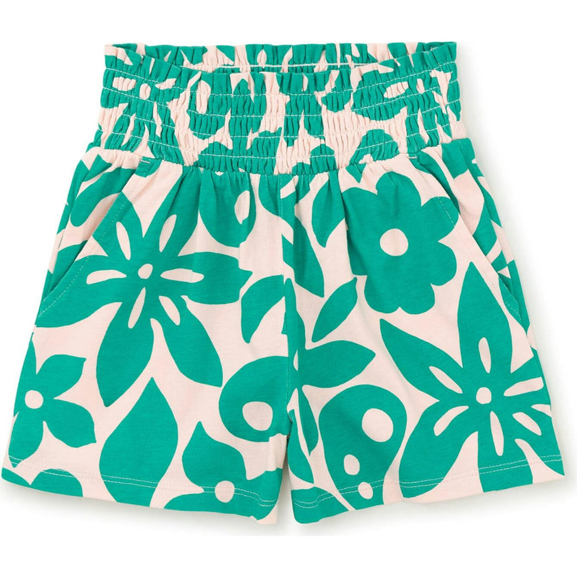 Paperbag Smocked High-Waist Mid-Thigh Shorts, Multi