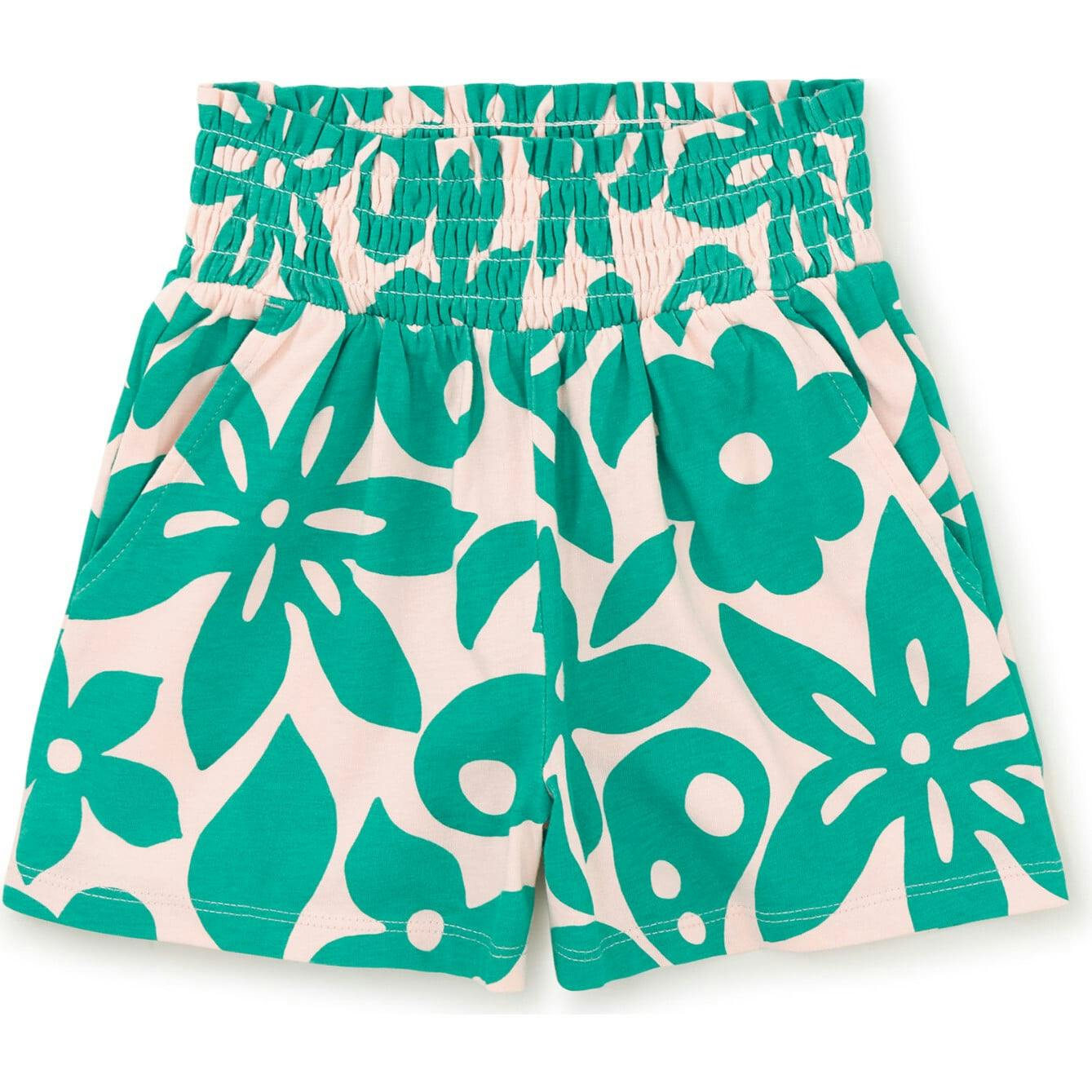 Paperbag Smocked High-Waist Mid-Thigh Shorts, Multi