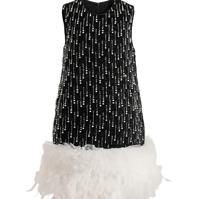Black & White Feathered Glam Dress