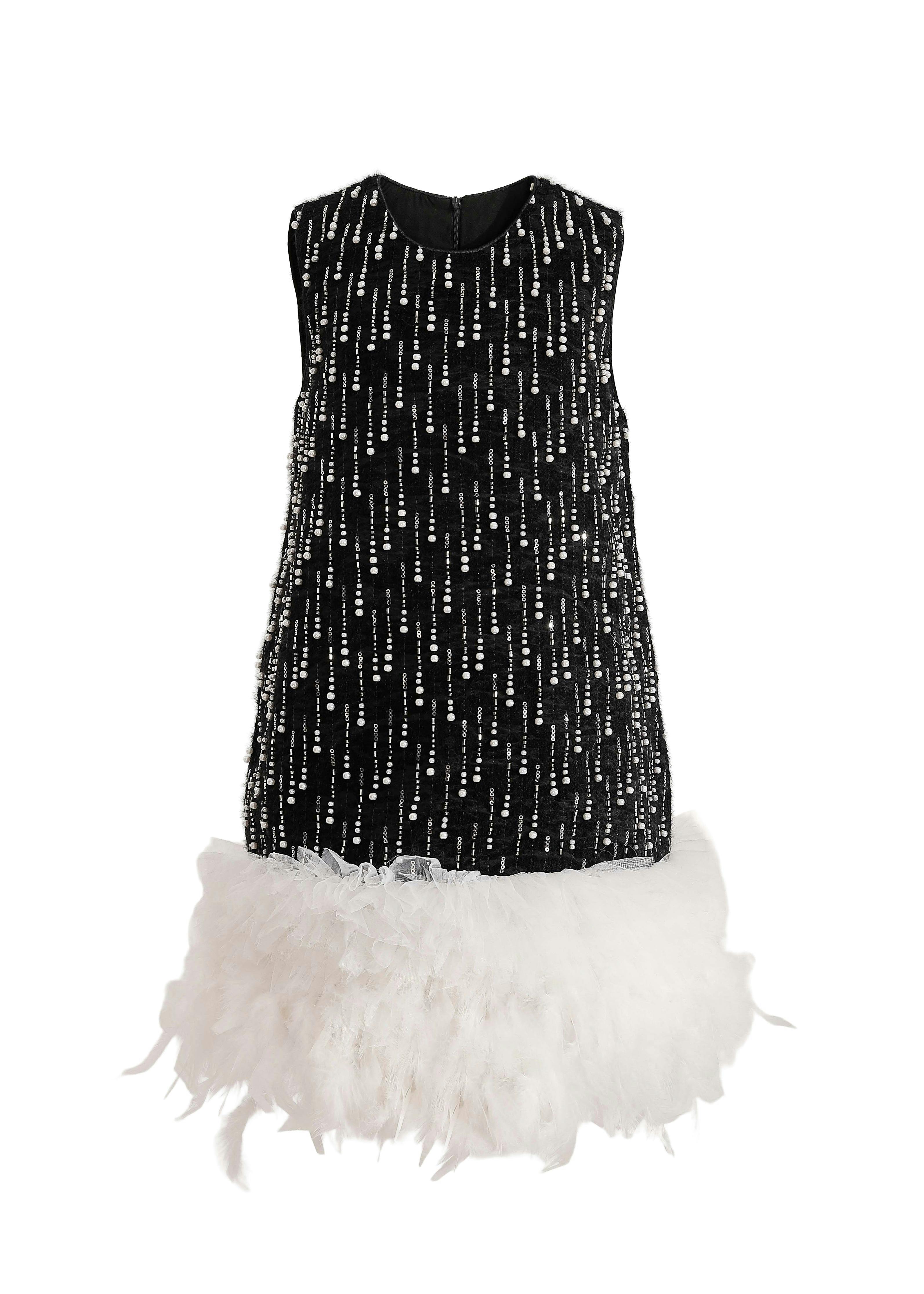 Black & White Feathered Glam Dress