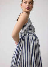 Square Neck Smocked Cotton Maternity Maxi Dress