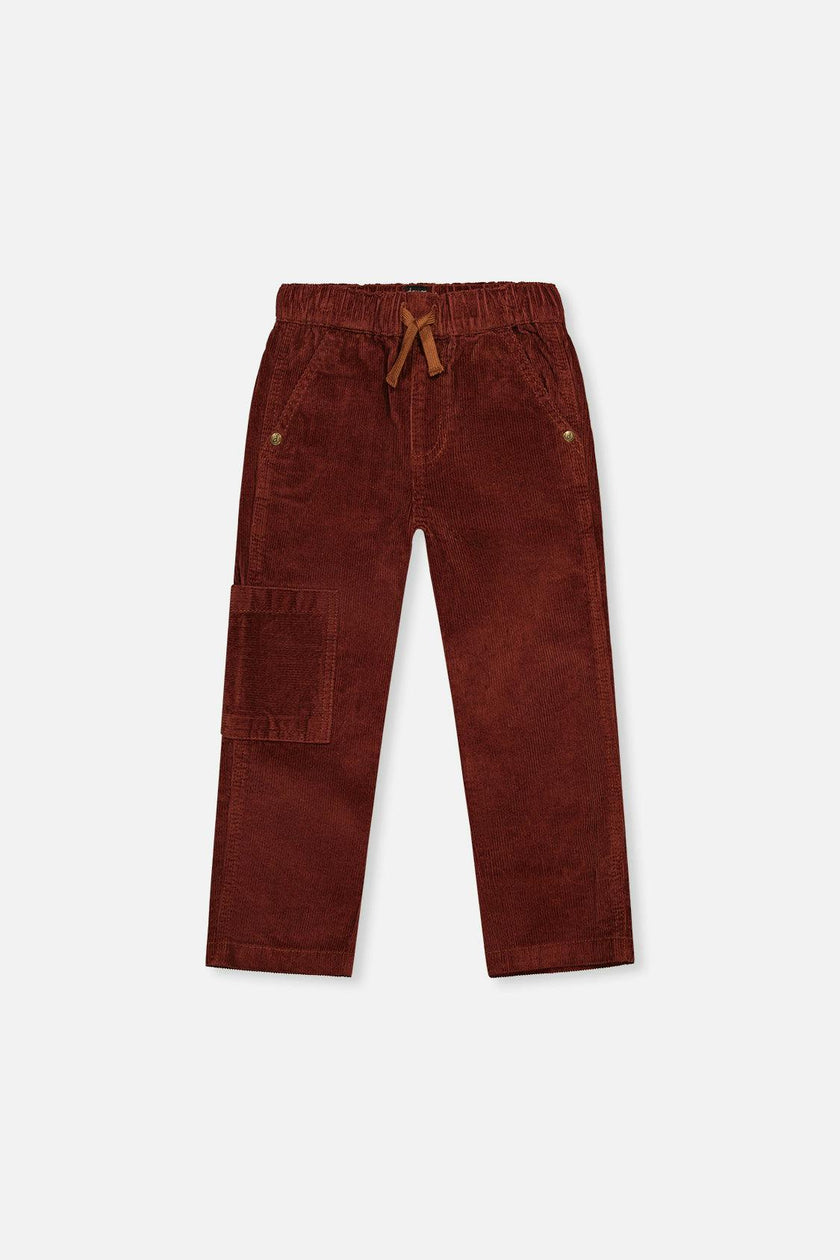 Stretch Corduroy Pants with Cargo Pocket Reddish-Brown