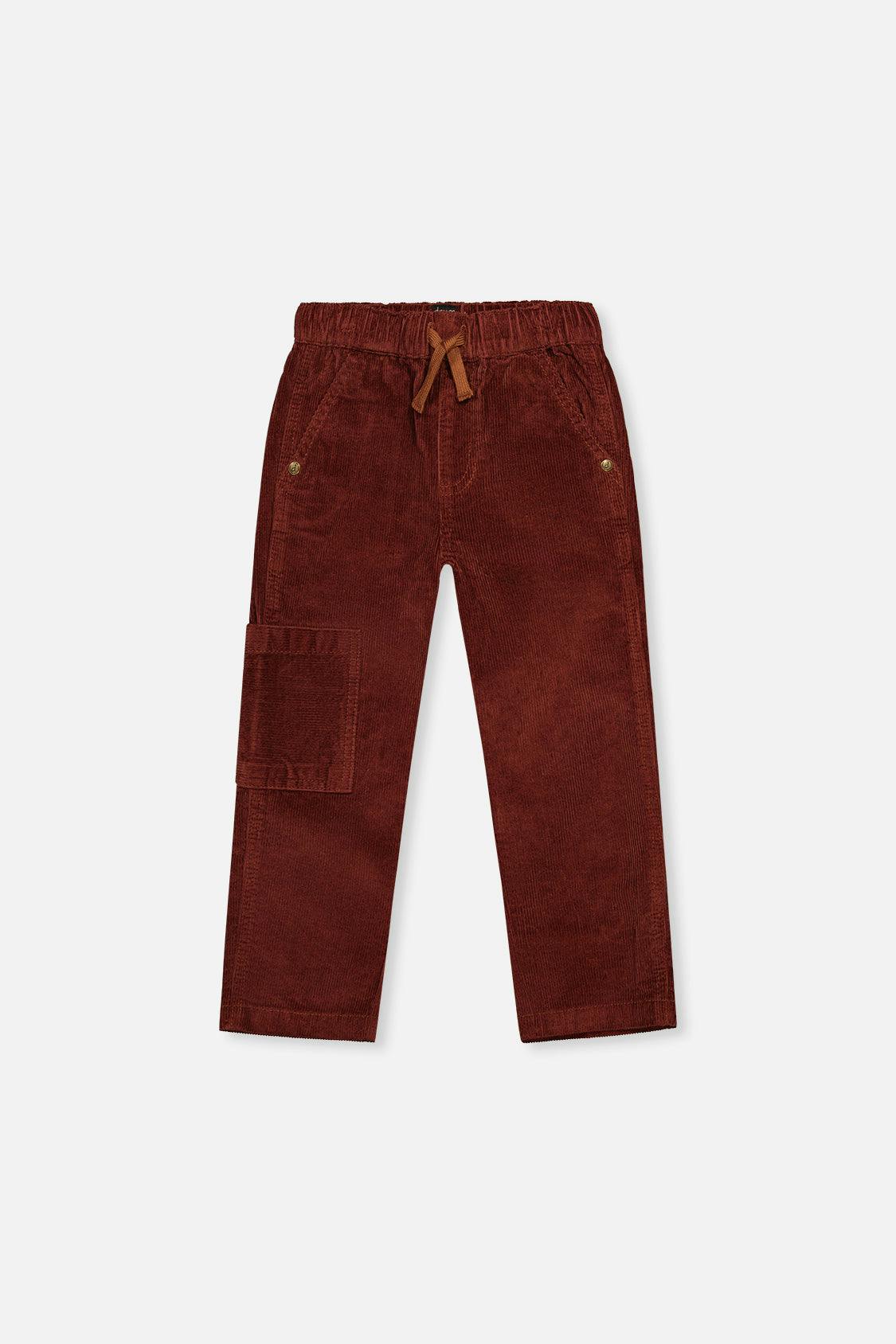 Stretch Corduroy Pants with Cargo Pocket Reddish-Brown