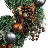 24-Inch Unlit Copper and Silver Balls Green Wreath