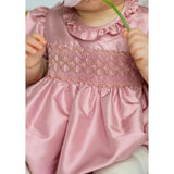 Astrid Pink Silk Smocked Baby Bubble