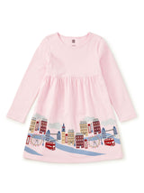 London Cityscape Skirted Dress, Pink Lady