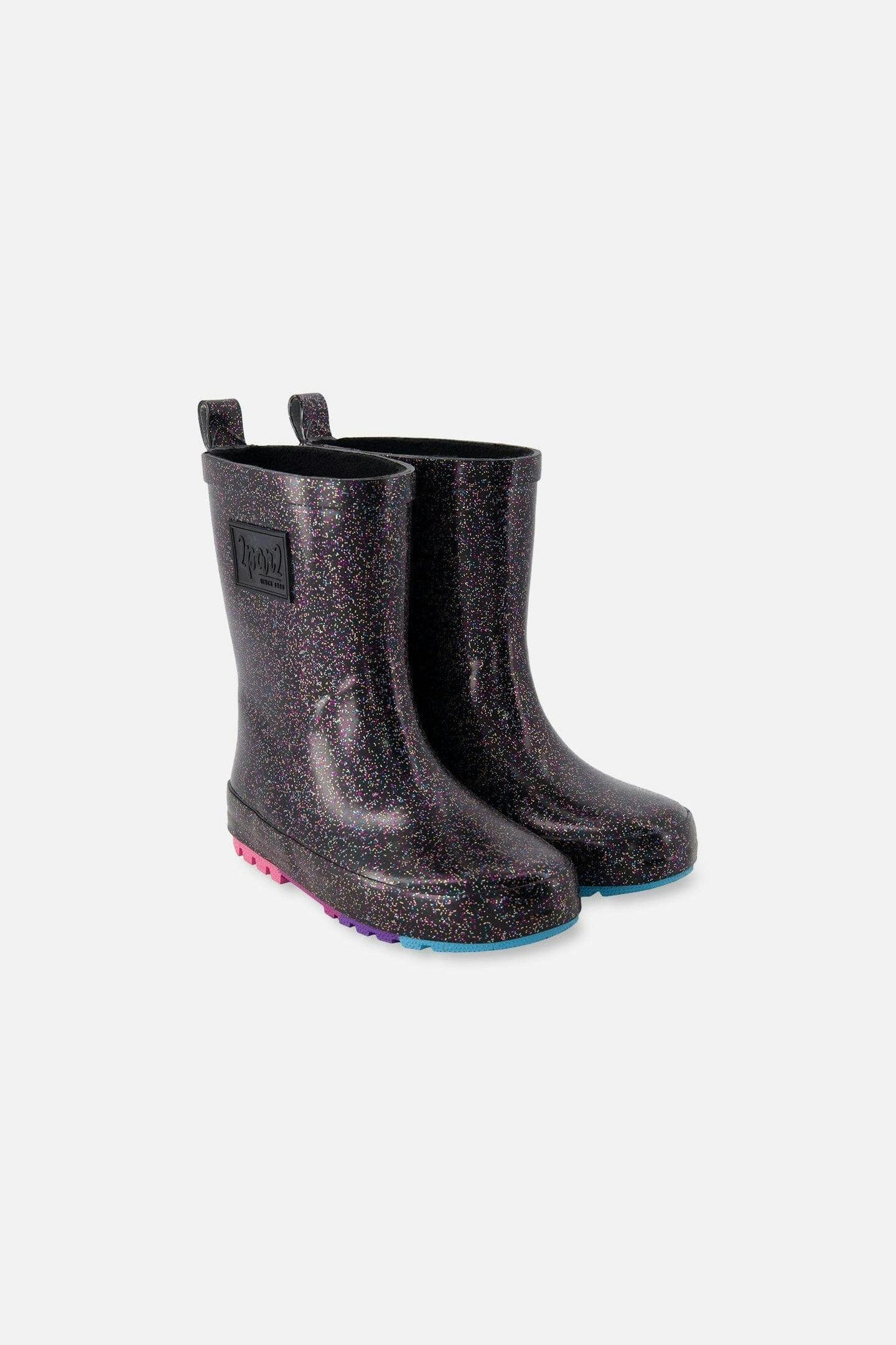 Rain Boots In Natural Rubber Black Glitter