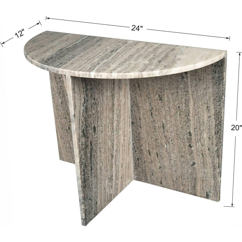 Patrice 20" Art Deco Minimalist Natural Marble Handmade Demilune Side Table