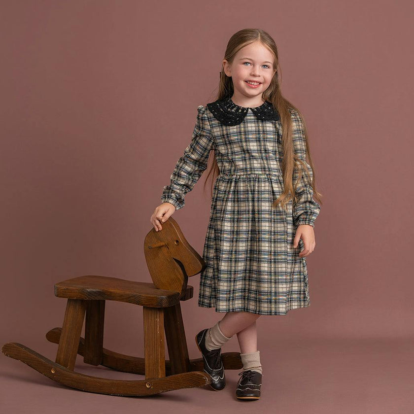 Stretch Plaid High Waist Dress Ash Rose