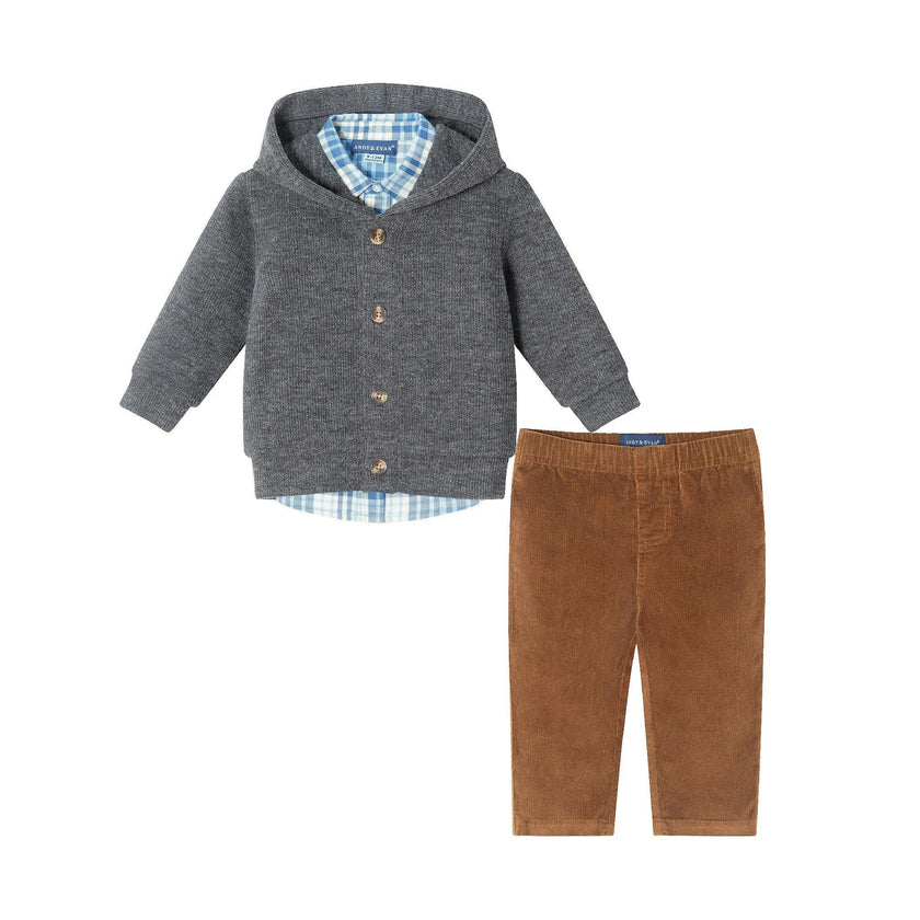 Infant 3-Piece Hooded Cardigan & Cord Set