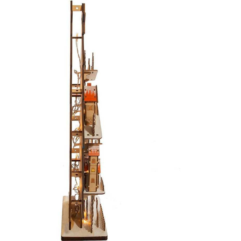 23.6-Inch Battery-Operated Light Up Wooden Christmas Tree with Village Scene