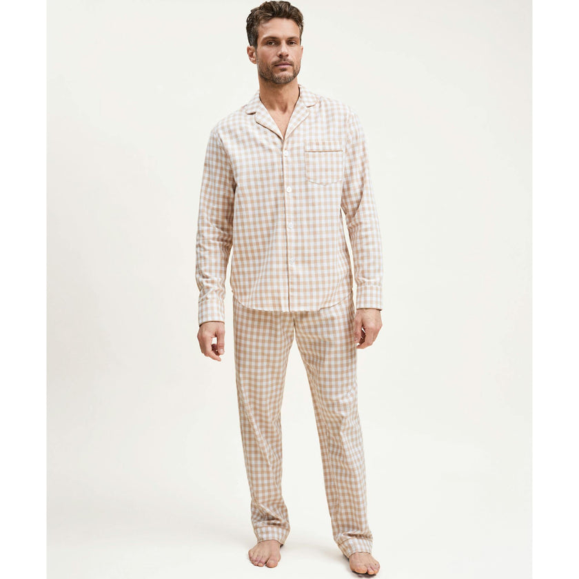 Men's Twill Pajama Set in Light Blue Gingham
