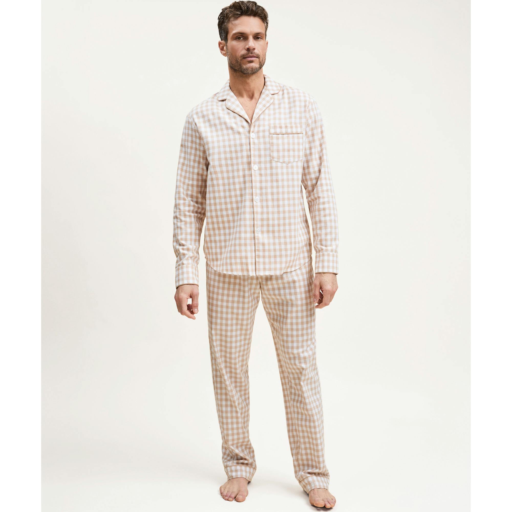Men's Twill Pajama Set in Light Blue Gingham