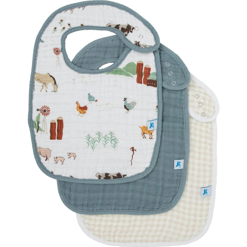 Cotton Muslin Classic Bib 3 Pack - Farmyard