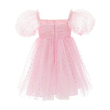 Pink Tulle Dress with Puffed Sleeves