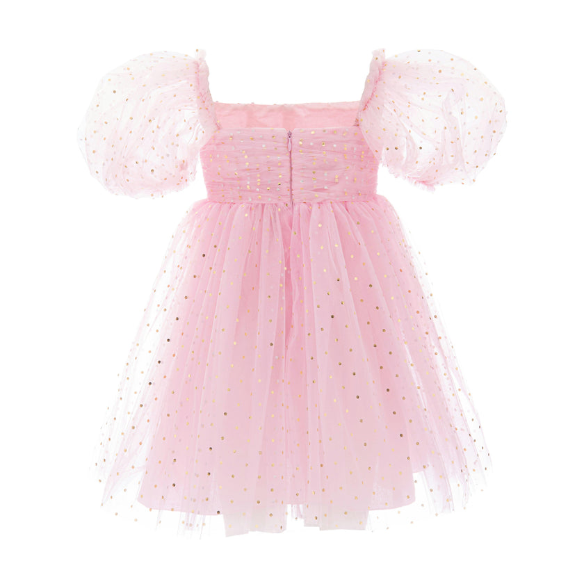 Pink Tulle Dress with Puffed Sleeves