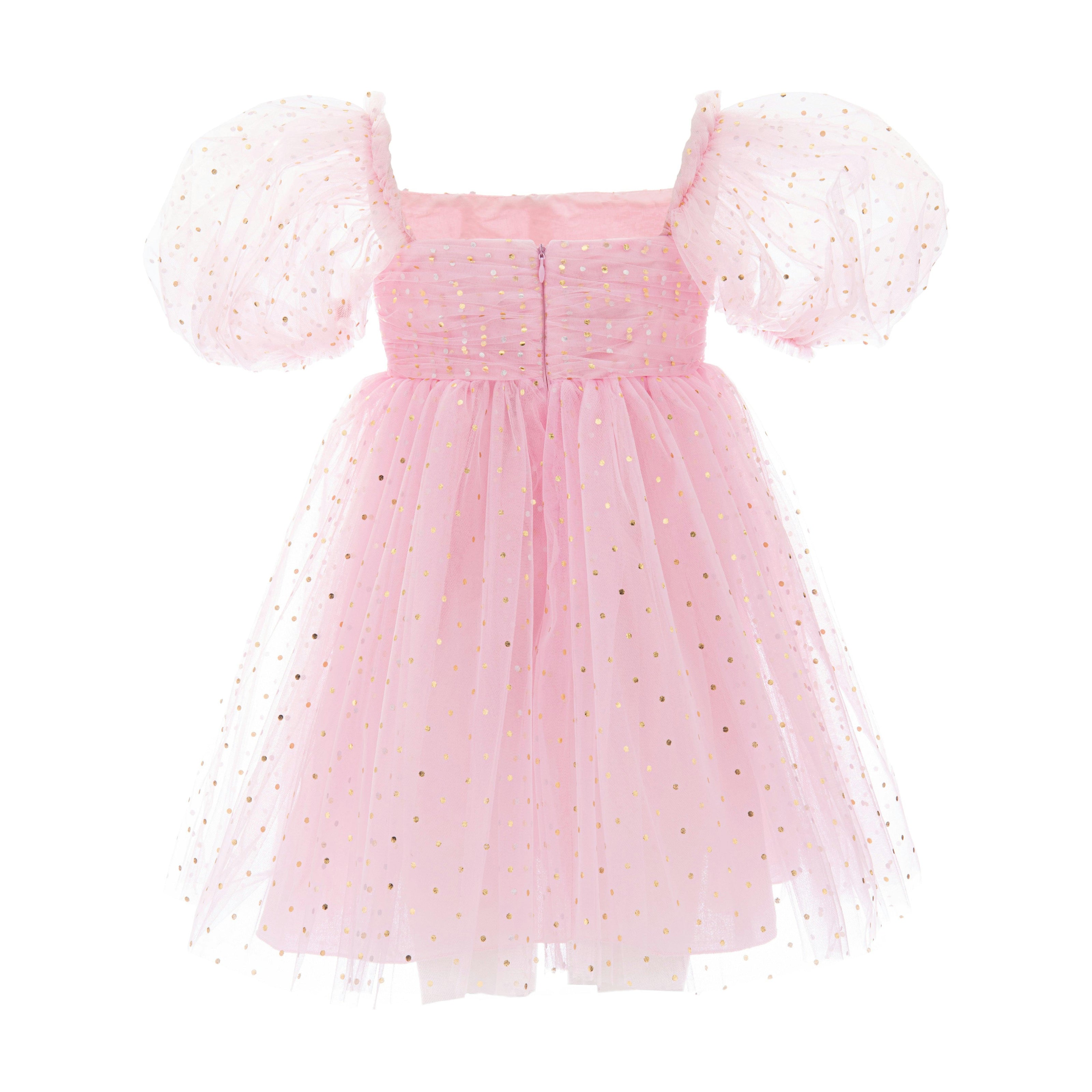 Pink Tulle Dress with Puffed Sleeves
