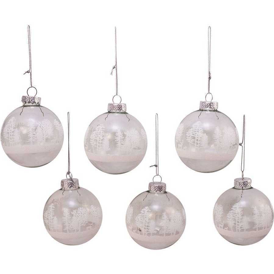 80MM Clear with White Tree Design Glass Ball Ornaments