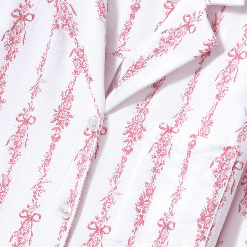 The Olivia Wide Leg Pima Pajama Set in Pink Mayfair Toile