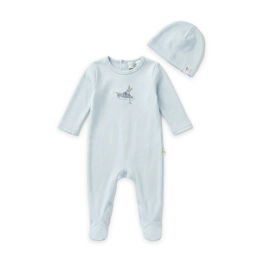 Sail Boat Bunny Print Footie