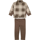 Baby Unisex Corduroy Plaid Neck Shirt & Solid Pant Set