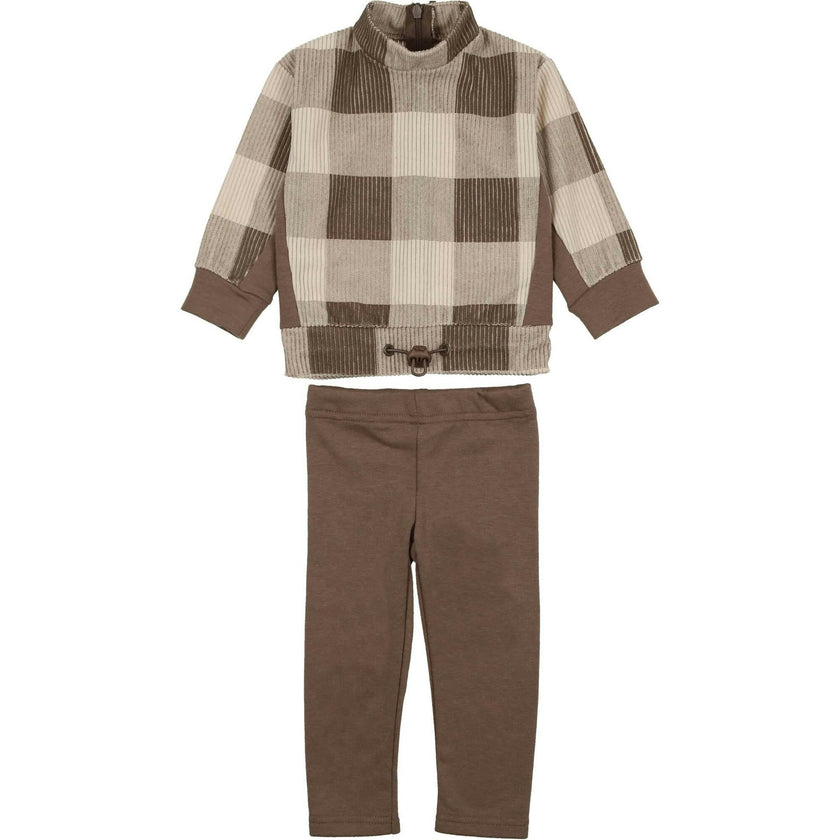Baby Unisex Corduroy Plaid Neck Shirt & Solid Pant Set