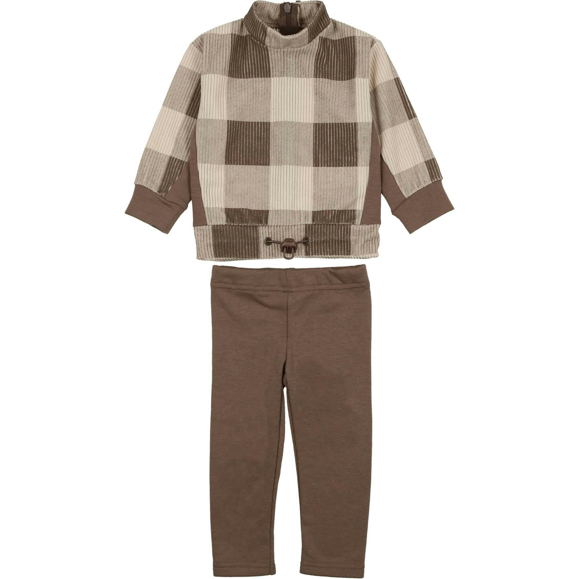 Baby Unisex Corduroy Plaid Neck Shirt & Solid Pant Set